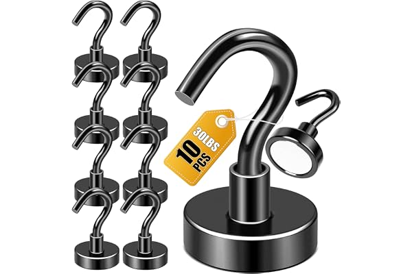 DIYMAG Magnetic Hooks, 25lbs 10Pack Black Extra Cruise Hook, Heavy Duty Earth Magnets with Hook for Hanging, Magnetic Hanger