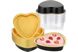 Heart-Shaped Aluminum Cake Pans – 12-Pack with Clear Lids,9 oz/ 255ml Capacity for Valentine’s Day, Weddings, Dessert Baking 