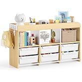 Classroom Storage Organizer with 6 Bins, 3 Shelves and Pegboard, White | 6 pull-out bins, 3 open cubbies, child-height access