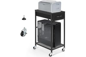 PC Stand 2 Tier Computer Tower Stand with Drawer Mobile Computer Cart with Storage Metal CPU Holder on Wheels Pc Tower Stand 