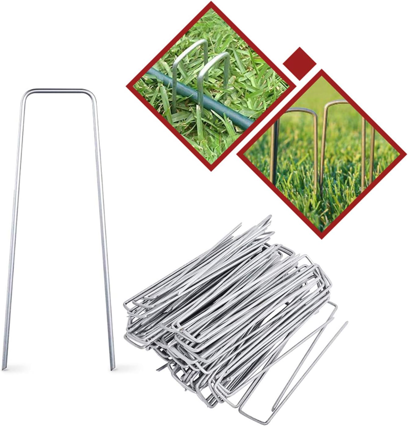 100 Pack Garden Pegs Stakes UShaped Steel Nail Pins Securing Lawn