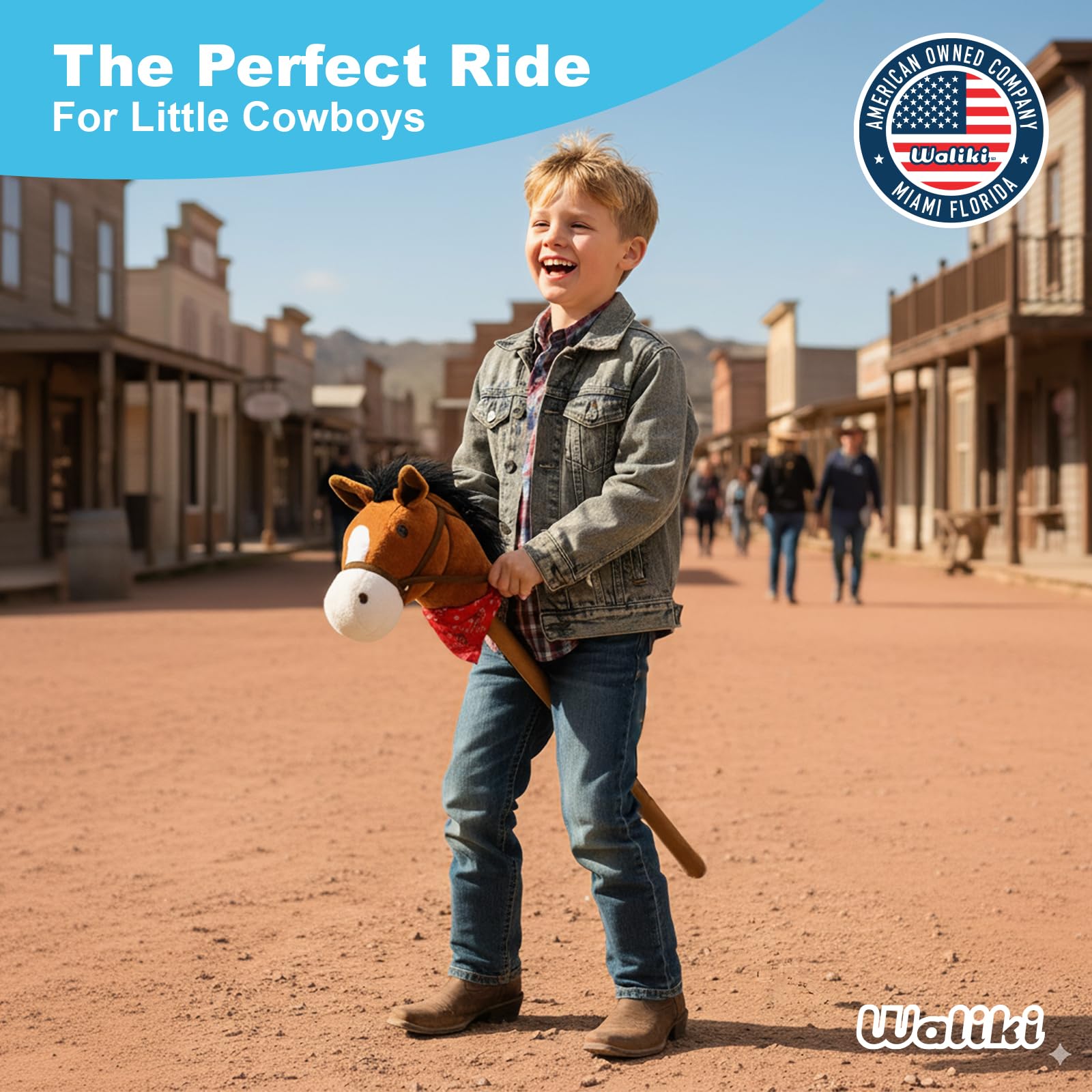 WALIKI Stick Horse Toy for Boys and Girls | Fun Cowboy & Cowgirl Pretend Play | Cool Toys for Kids Ages 3 4 5 6 | Birthday Gift for Active Toddlers (Brown)