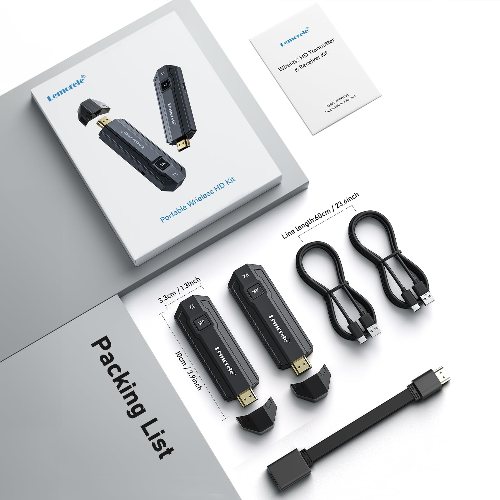 Lemorele Wireless HDMI Transmitter and Receiver Kit,Portable Wireless HDMI Extender,Plug&Play,2.4/5G 164ft Range 1080P HD,Up to 8 Transmitter,for Streaming Video&Audio to Monitor from Laptop/TV-Boxs