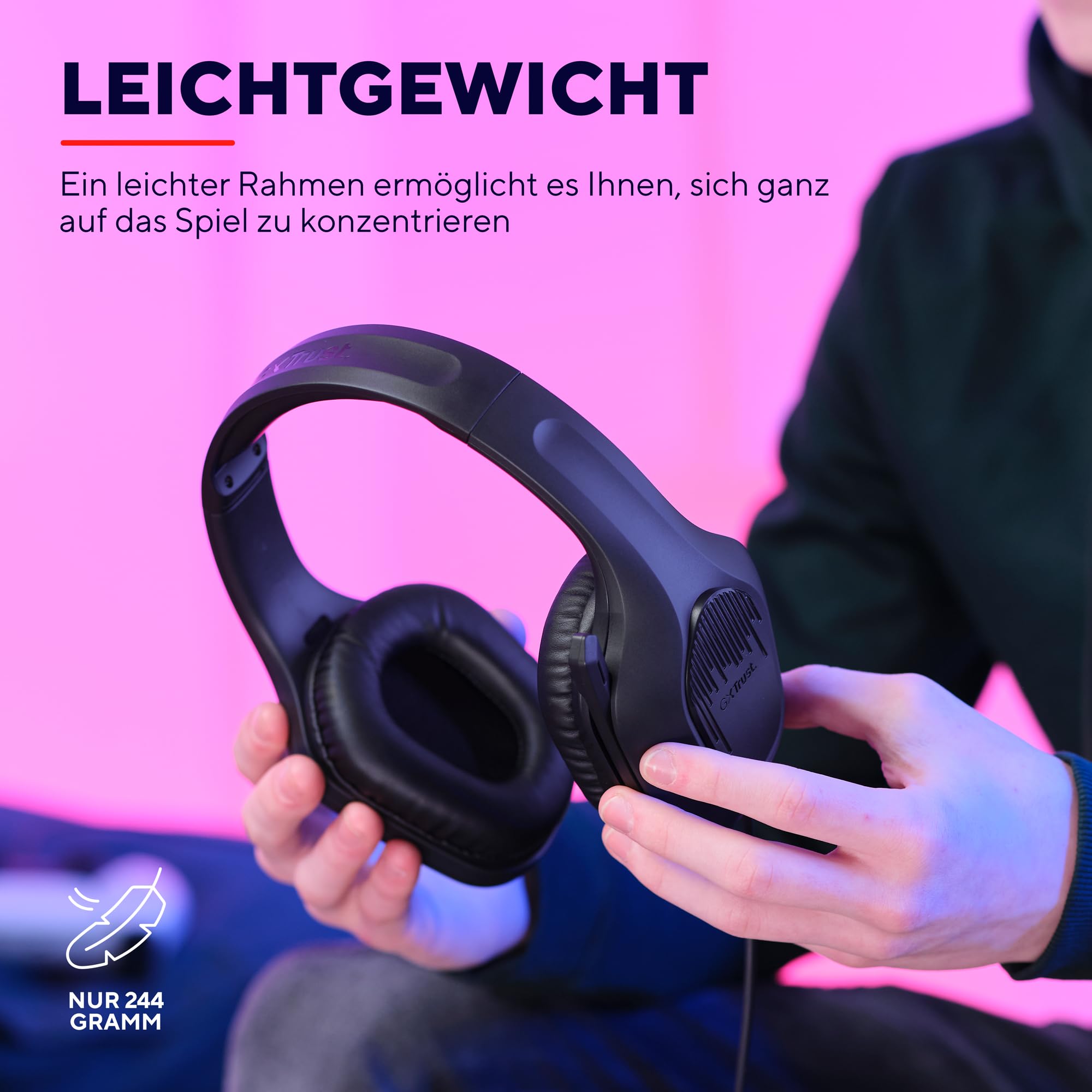 Trust Gaming GXT 415 Zirox Leichtes Gaming Headset mit 50-mm-Treiber für PC, Xbox, PS4, PS5, Switch, Mobile, 2-m-Kabel, 3,5-mm-Audioanschluss, Over-Ear Kopfhörer mit Kabel - Schwarz 2