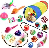 Wefine 20 Pcs Cat Toys Indoor Collapsible Tunnel Interactive Feather Wand Balls