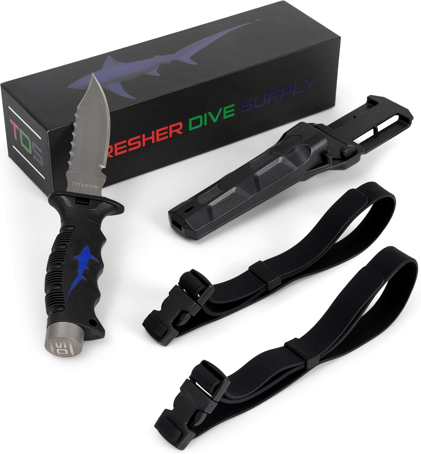 5” Titanium Dive Knife with Leg Strap and Sheath - Premium Diving Knives with Serrated Edges - Lightweight Scuba and Snorkeling Gear - Underwater Equipment and Accessories (Yellow Sharp Tip) : Sports & Outdoors