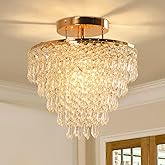 FRIXCHUR 11.8" Crystal Chandelier Gold Flush Mount Ceiling Light 5 Tiers Raindrops Crystals Pendant Lighting Fixture for Bedr