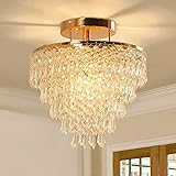 FRIXCHUR 11.8" Crystal Chandelier Gold Crystal