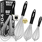 Walfos Whisk,Whisks for cooking set, 304 Stainless steel Whisks,Heat Resistant 600°F.Perfect for Blending Beating Stirring - 11inFlat Whisk and 7+9+11in Balloon Whisk