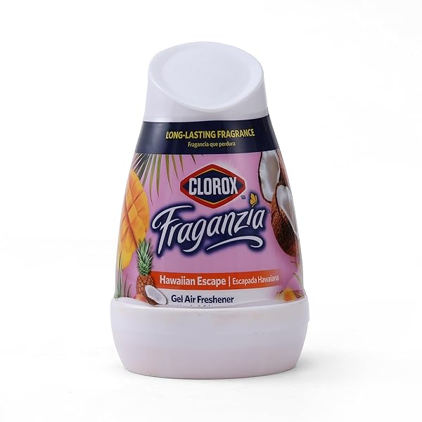 CLOROX FRAGANZIA GEL AIR FRESHENER CONE, HAWAIIAN ESCAPE SCENT – NO-PLUG, BATTERY-FREE AIR FRESHENER FOR SMALL ROOMS, CLOSETS, KITCHENS, BATHROOMS, OFFICES AND MORE, 6 OUNCE