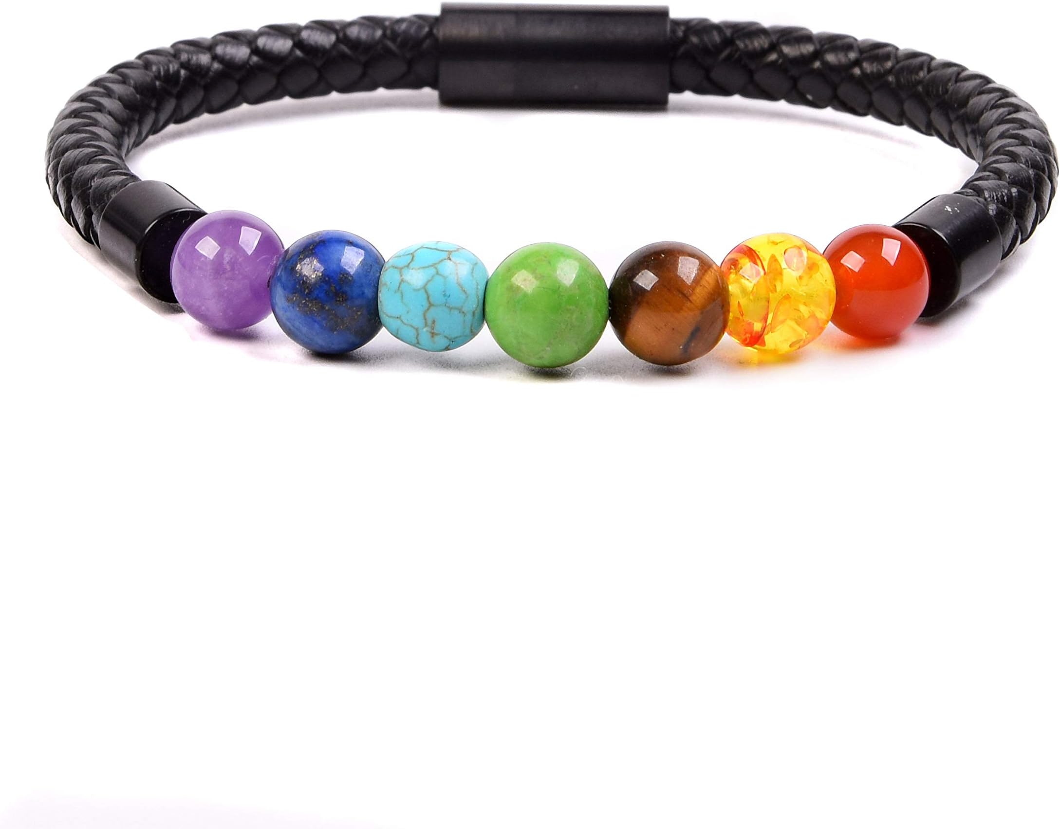 RIVERTREE Beaded and Leather Bracelet Lava Rock Stone 8mm / Diffuser Bracelet/Black Leather Braided Rope Wristbands with Stainless Steel Magnetic Clasp for Men Balancing Healing Anti Anxiety