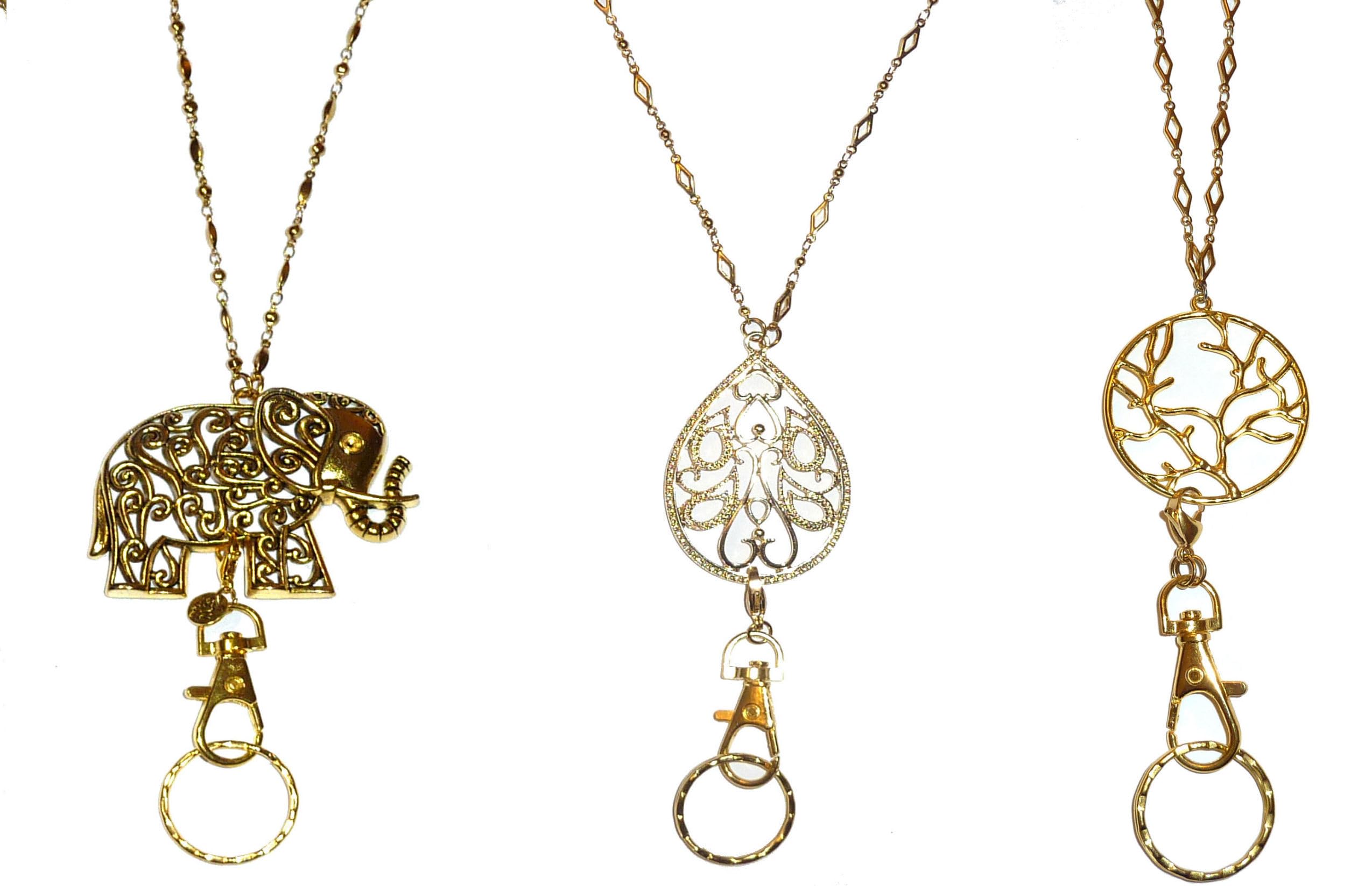 Hidden Hollow Beads Trendy Made in USA, Women's Fashion Lanyard ID Badge Holder, 34" Long, Holds Keys and Badge (Popular Pack of 3 - Gold)