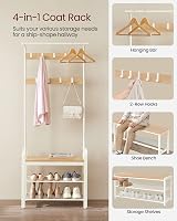 VASAGLE Coat Rack with Shoe Storage Bench 4-in-1 Oak Cream HSR40W view 3