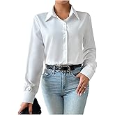 SweatyRocks Women's Button Down Long Sleeve Bodysuit Lapel Collar Casual Leotard Tops