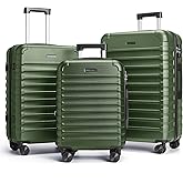 LIGHT FLIGHT Luggage Sets, 3 Piece Durable Suitcase Set with Spinner Wheels, 3 Pcs Hardside Lightweight luggage with TSA Lock, Large Checked Travel Suitcases, 20/24/28 Inch, Pine Green