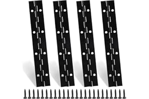 Tenubo 8 Inch Continuous Piano Hinge, 4pcs Stainless Steel, Heavy Duty, 0.04" Thickness, Folding Cabinet Butt Hinge for Boats, Cabinets, Storage Box, Screw Included (Black)