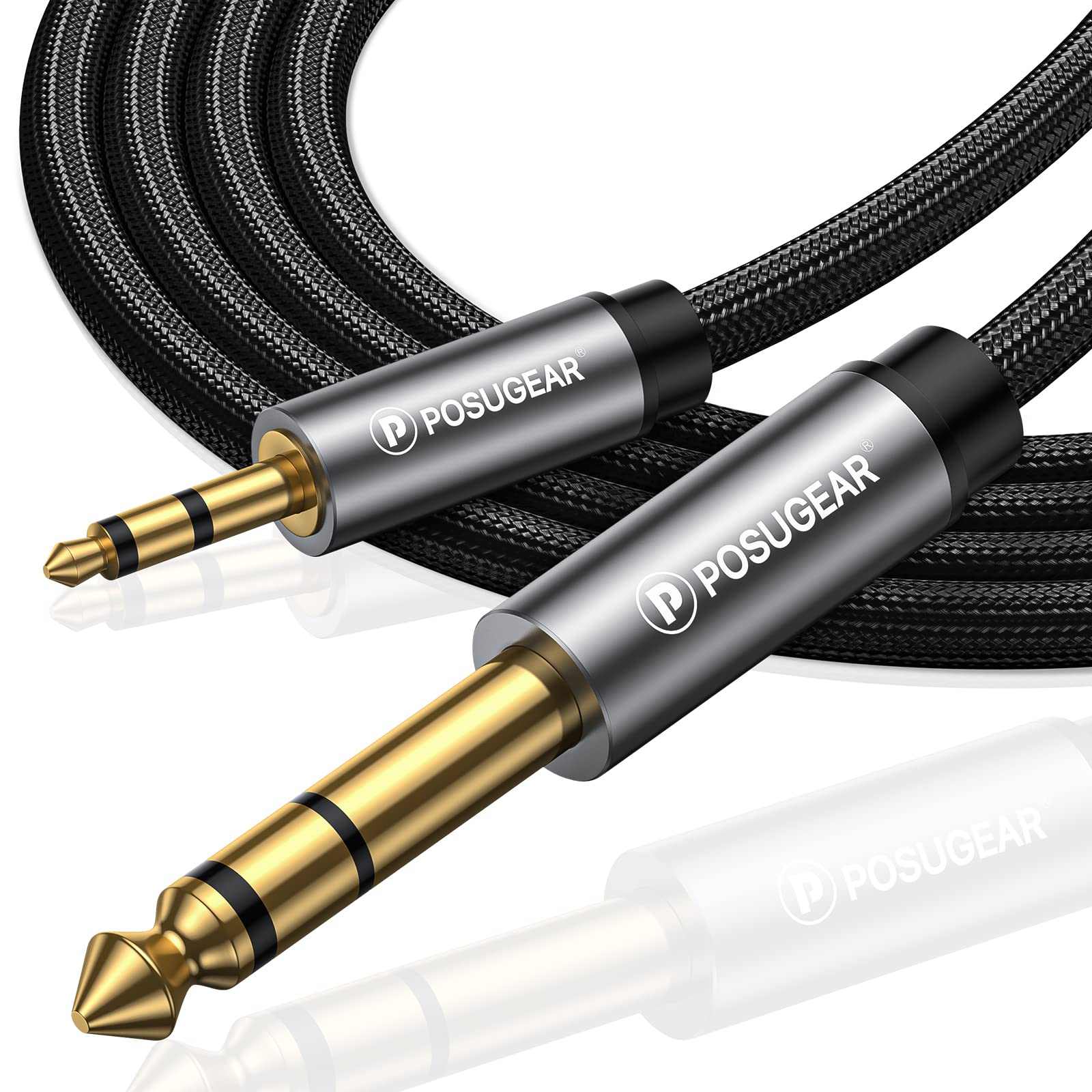 POSUGEAR 3.5mm to 6.35mm cable 2M, 3.5mm (1/8 inch) Male TRS to 6.35mm (1/4 inch) Male TS Gold-Plated Connector Audio Stereo HiFi Nylond Braid Cable with Aluminium Alloy Housing