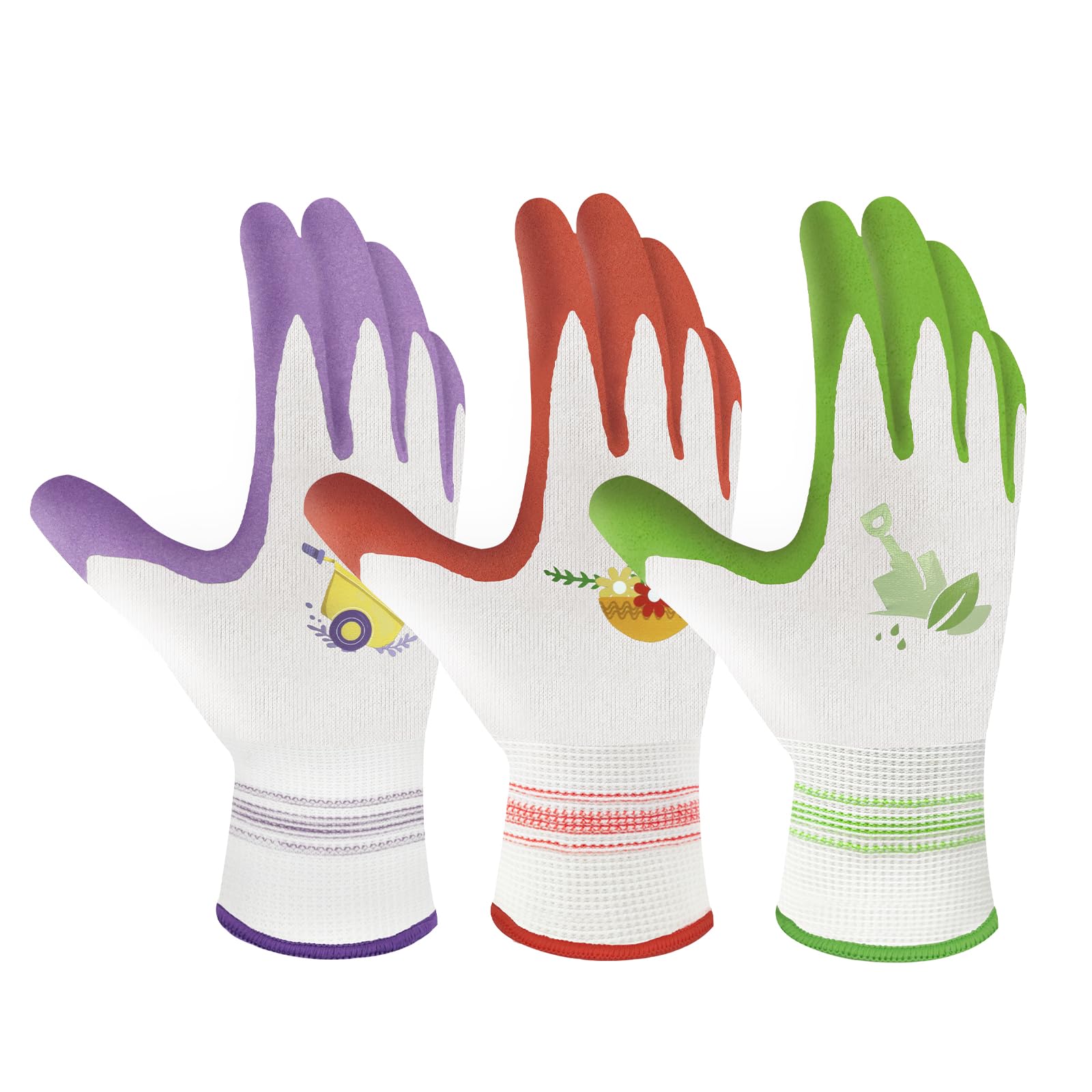 Velway 6 Pairs Gardening Gloves for Women - Breathable Rubber Coated Garden Work Gloves - Outdoor Protective Yard Gloves with Grip Gardening Gifts - Red & Purple & Green Large