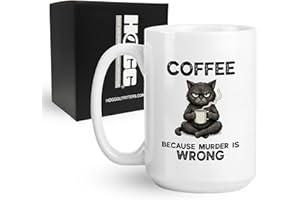 Hogg Coffee Because Murder is Wrong Mug, 15 oz Ceramic Sarcastic Coffee Cup, Cat Lover Gifts, Funny Cat Mugs, Sarcastic Gifts