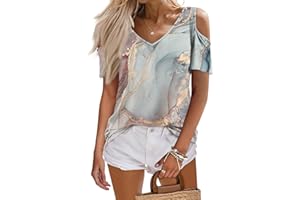 NAMTYQX Womens Summer Cold Shoulder Tops Short Sleeve V Neck T Shirt Sexy Casual Tunic Shirts Trendy Party Holiday Blouse