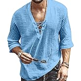 Men's Fashion Shirt Short Sleeve Beach V-Neck Drawstring Printing Yoga African Summer Top