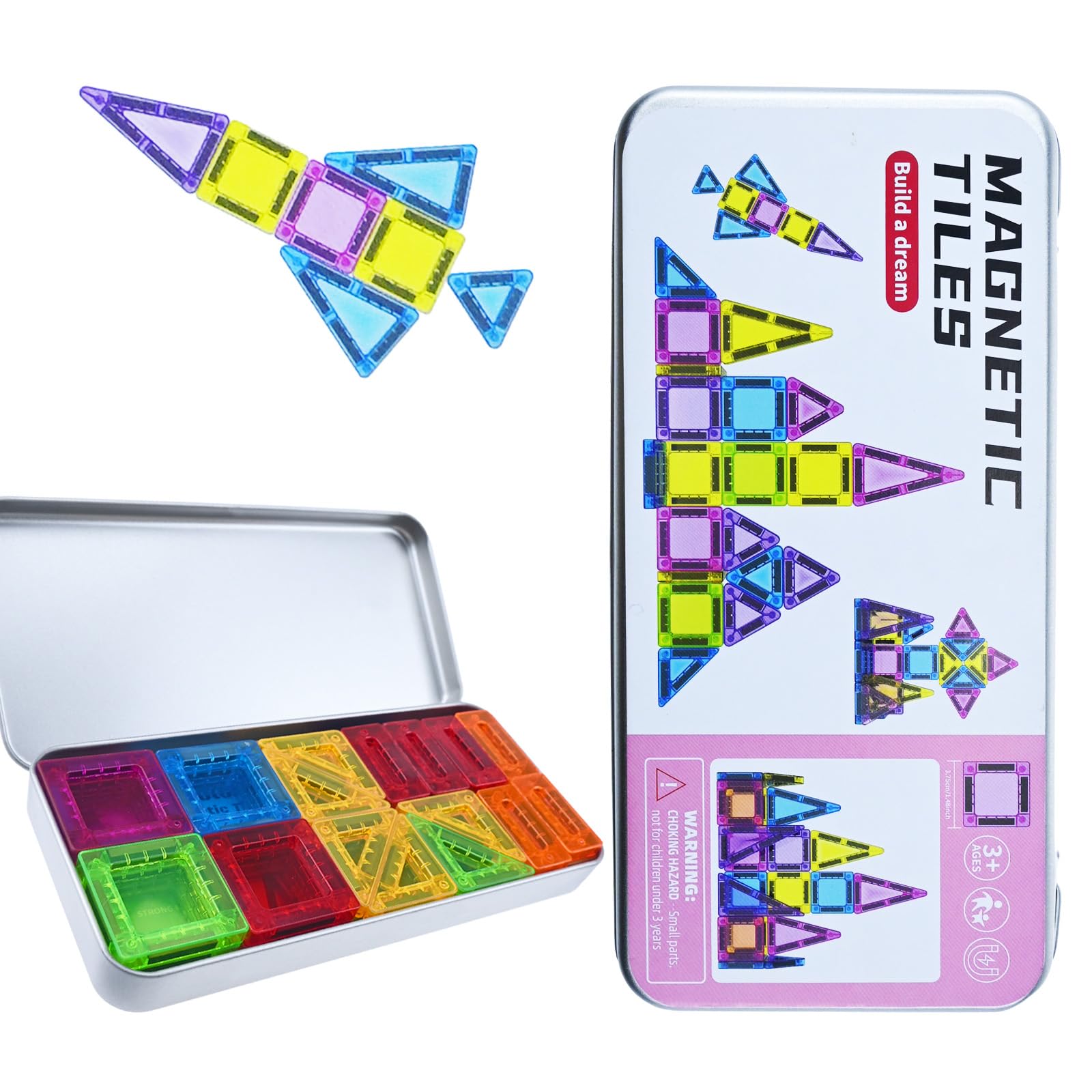 42PCS Magnetic Tiles for Kids, Mini Magnetic Building Blocks, Portable Magnetics Toys, with Iron Box, for Toddlers Preschool Learning Christmas Birthday Gifts, for Boys & Girls 3+ Year Old