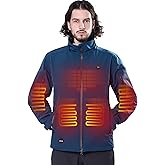 DEWBU Soft Shell Heated Jacket for Men with 12V Battery Pack and Detachable Hood Outdoor Electric Heating Coat