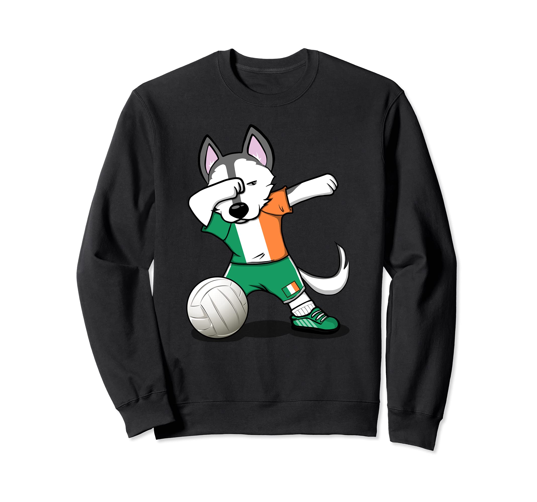 Dabbing Husky Dog Ireland Volleyball Fans Jersey Irish Flag Sweatshirt
