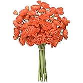 Floroom Ranunculus Artificial Flowers 18 Pcs Burnt Orange Faux Silk Mini Ranunculus Bulk Fake Wedding Filler Flowers for DIY Bouquets, Centerpieces, Bridal Shower Decorations & Arrangements