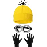 HEYFIZZ 3 Pcs Halloween Costume Accessories Adult, Easy Costume Men Women | One Size Fits Most,Last Minute Adult Halloween Costumes,Yellow Beanie Hat,Adjustable Goggles,Gloves,Family Group Costume