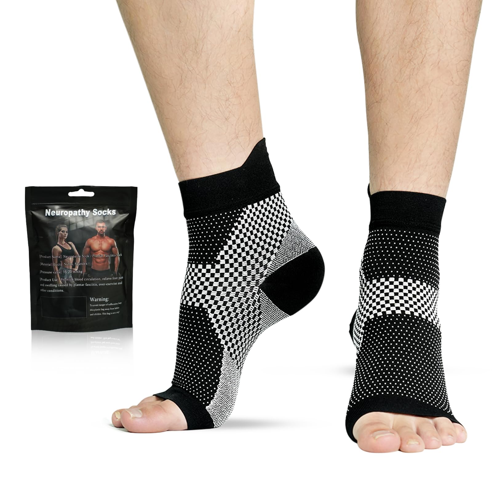 Photo 1 of Dskiley Neuropathy Socks for Women Men - Ankle Compression Socks for Plantar Fasciitis, Ankle Compression Sleeve for Foot Arch Support & Swollen Feet and Ankles Relief (Black,L/XL)