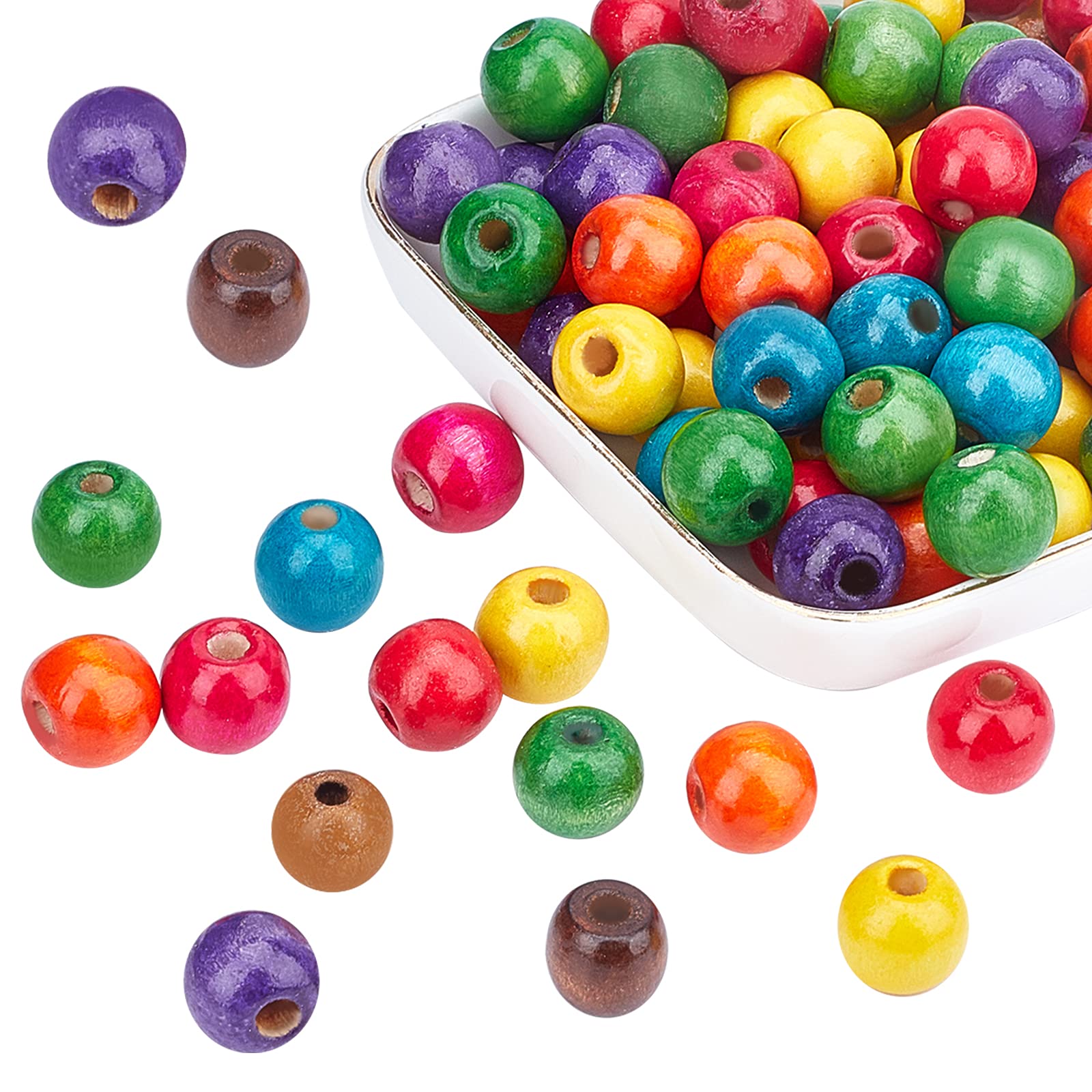 PH PandaHall 100pcs 14mm Large Wooden Beads for Crafting, 4mm Hole Colourful Beads Painted Hair Bead for Braided Hair Macrame Projects Jewellery Making Garland Home Decor DIY Crafts