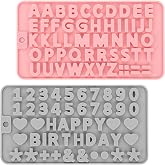 2 Pcs Silicone Letter Chocolate Molds Non-Stick Number Molds Reusable Alphabet Candy Molds Happy Birthday Cake Decorations Baking Mould for Party