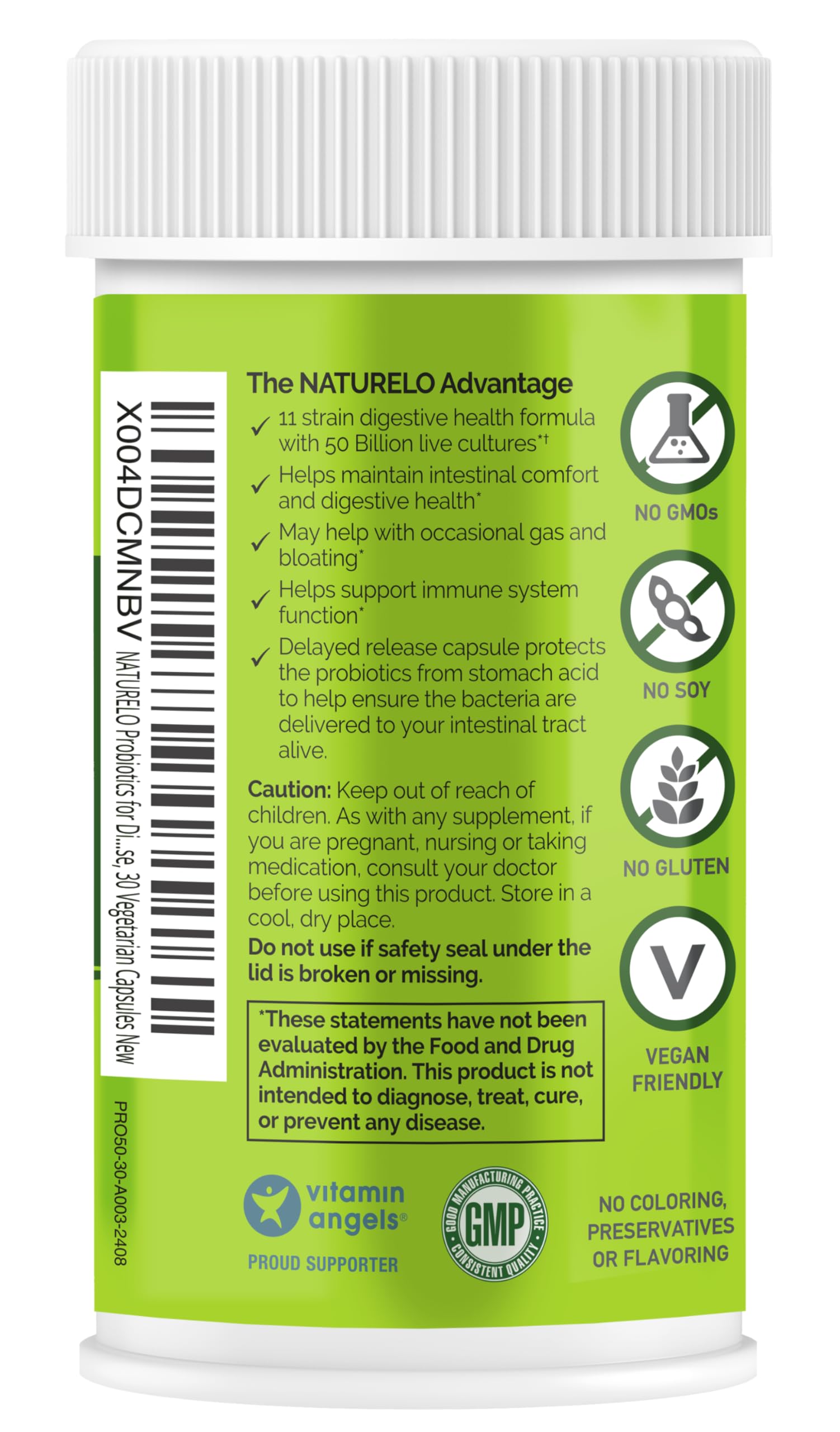 NATURELO Probiotics for Digestive Health - 50 Billion CFU, 11 Strains Daily Supplement - Boosts Immune System, Delayed Release, 30 Vegetarian Capsules