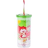 Silver Buffalo Strawberry Shortcake Strawberry House Plastic Tall Cold Cup with Lid and Straw, 20 Ounces