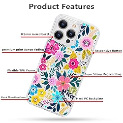 Tcaraersing for iPhone 15 Pro Magnetic Clear Flower
