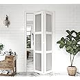 BARNER HOME Bi-Fold Doors, for 36in. x 80 in Opening, 3-lite Tempered Frosted Glass Panel, MDF, White Closet Door