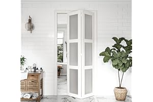 BARNER HOME Bi-Fold Doors, for 36in. x 80 in Opening, 3-lite Tempered Frosted Glass Panel, MDF, White Closet Door