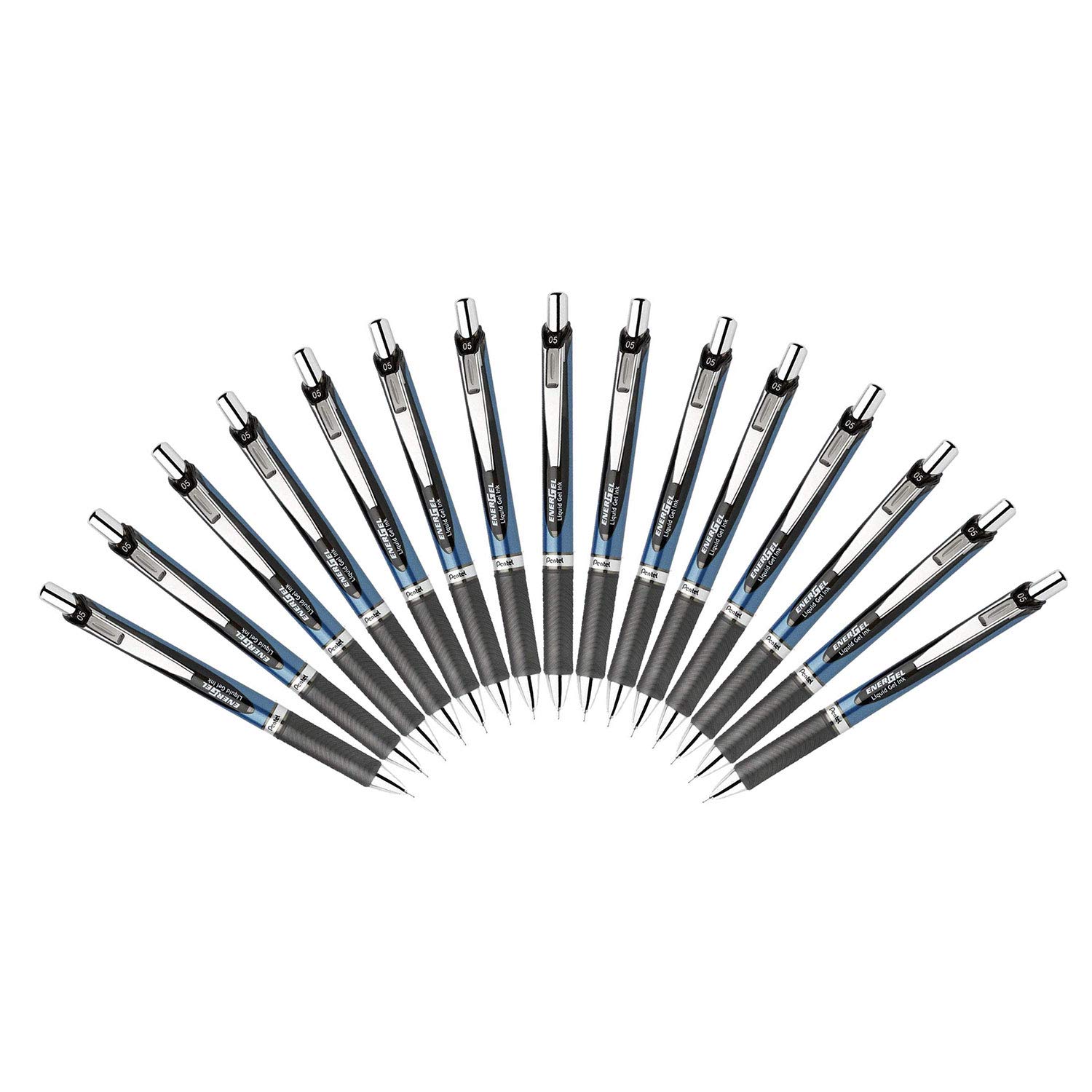 Photo 1 of Pentel EnerGel Deluxe RTX Retractable Liquid Gel Pen - 0.5mm - Fine Line - Needle Tip - Black Ink/ Blue&Black Body/Total 15Pens Set