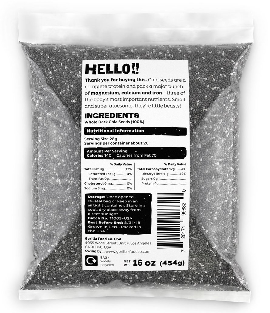 Gorilla Alimentos Co. Chia semillas Conjunto Raw oscuro ...