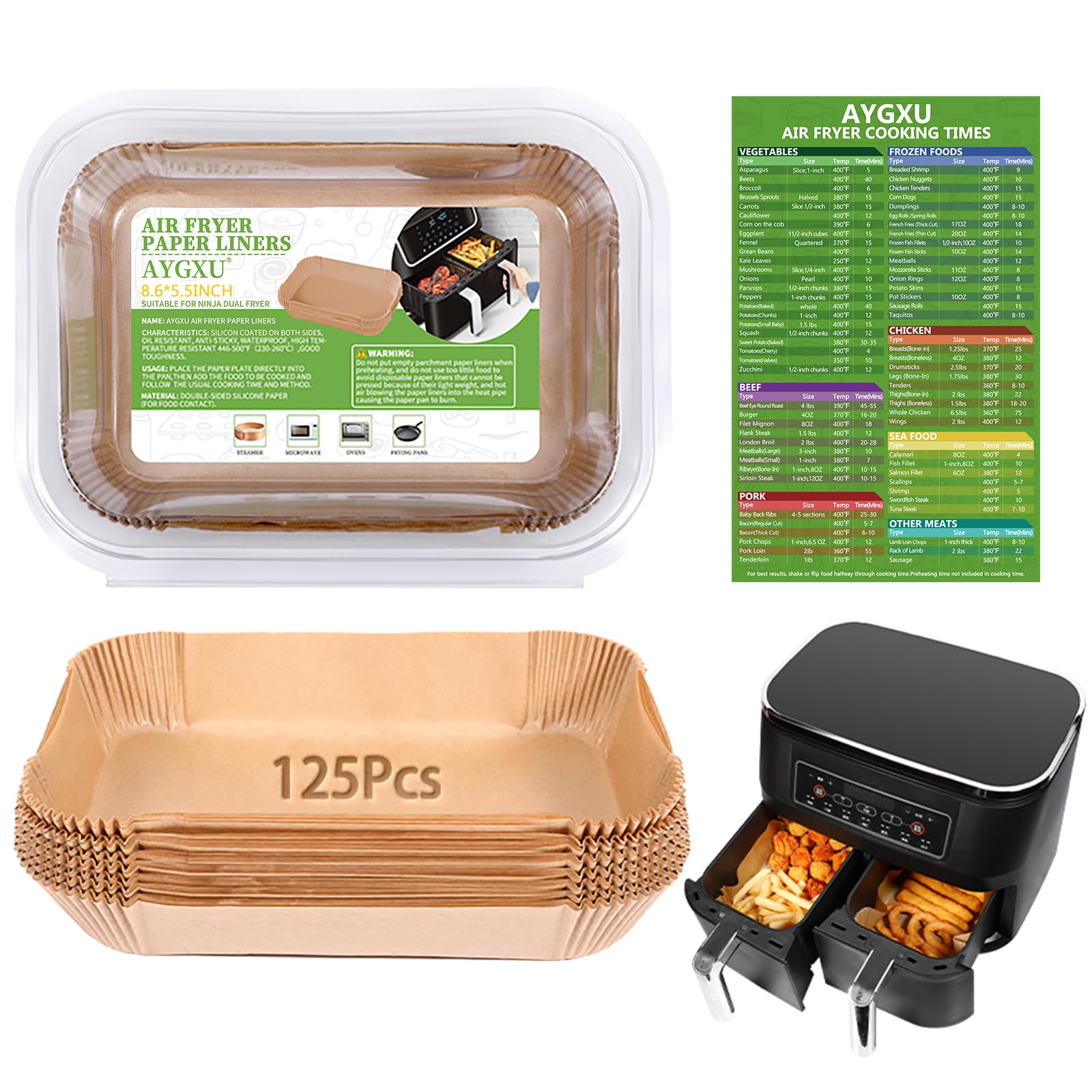 Photo 1 of (125PCS) Air Fryer Liners, Disposable for Ninja Dual Air Fryer accessories, Parchment Paper liners rectangle 8.6''*5.5''