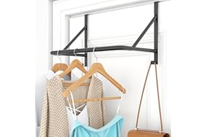 CHJgroup Over The Door Clothes Hanger Rod, Metal Over The Door Hanger for Coat, Clothes Drying Rack for Door for Laundry, Bedroom, Washroom, Fits Door Up to 1.97", Black