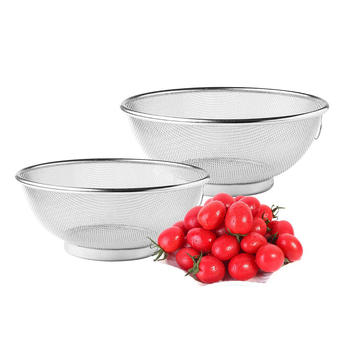 Photo 1 of 2 Pack Stainless Steel Mesh Colander Kitchen Fine Mesh Strainer Bowl Straining Screen Basket Drainer Rice Washing Bowl Colander Sieve Sifters for Rice, Pasta, Noodles, Vegetables, Fruits