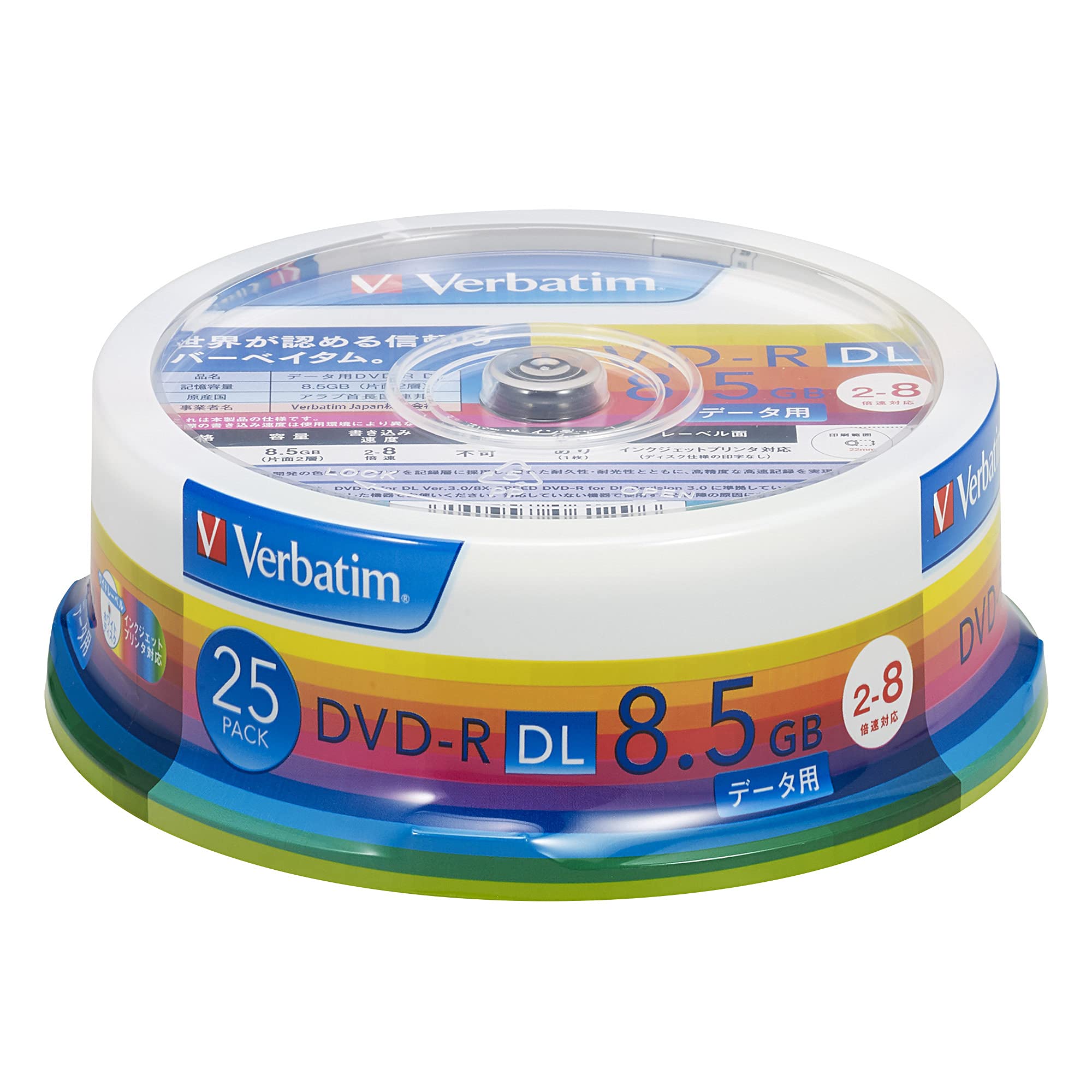 バーベイタムジャパン(Verbatim Japan) Verbatim 1回記録用 DVD-R DL DHR85HP25V1 (片面2層/2-8倍速/25枚パック) ホワイト商品画像