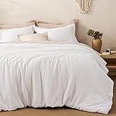 David's Home Cotton Muslin Comforter Set Queen Size, Soft Lightweight Breathable Cozy Skin-Friendly, 3PCS Linen Like Gauze Bedding with Pillow Shams, Aesthetics Home Decor & Giftable, White