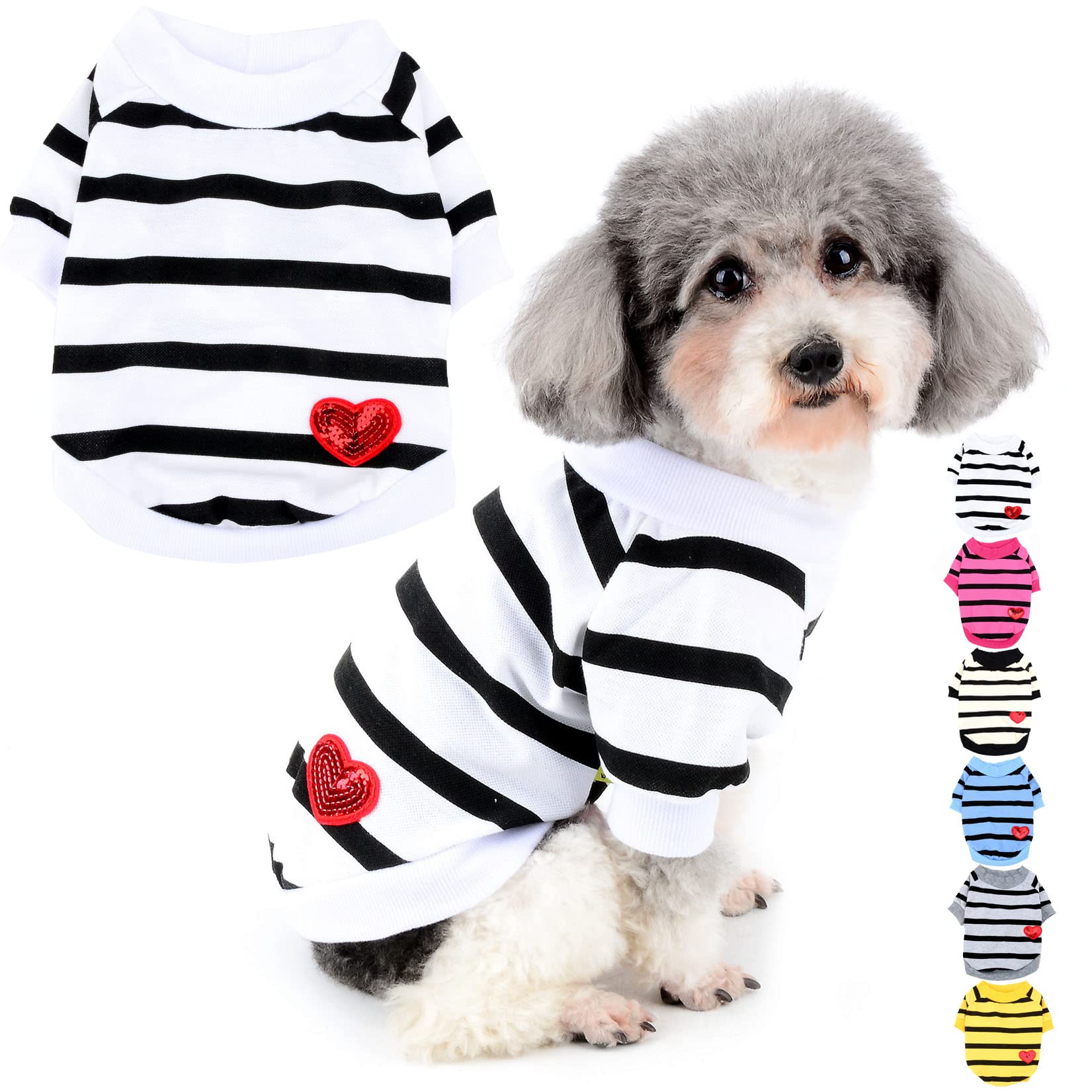 Zunea Dog Shirts for Small Dogs Summer Basic T-Shirt Striped Puppy Clothes Sequins Love Heart Sweatshirt Soft Cotton Short Sleeve Tee Shirt Pet Clothing Pullover Chihuahua Apparel White XL
