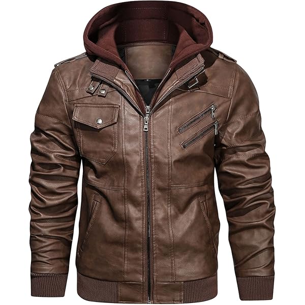 thumbnail image 2 of CLOAKA Men’s Faux Leather Jacket – Vintage Bomber Style, Stand Collar, For Motorcycle & Casual 2 of 13