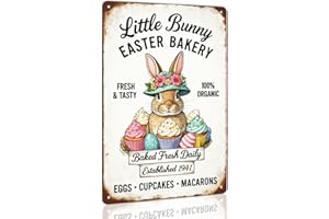 Little Bunny Easter Bakery Metal Tin Sign Retro Vintage Cupcakes Eggs Sign for Home Kitchen Cafes Farmhouse Wall Decor Easter