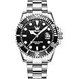 OLEVS Men's Stainless Steel Watch, Easy to Read Gold Silver Two Tone Analog Quartz Wristwatch, Luxury Rotating Bezel Magnified Date Waterproof Luminous Dress Watches for Men