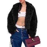 Wyeysyt Womens Faux Fur Coat Cropped Lapel Fluffy Fur Jacket Long Sleeve Open Front Shaggy Fuzzy Outerwear